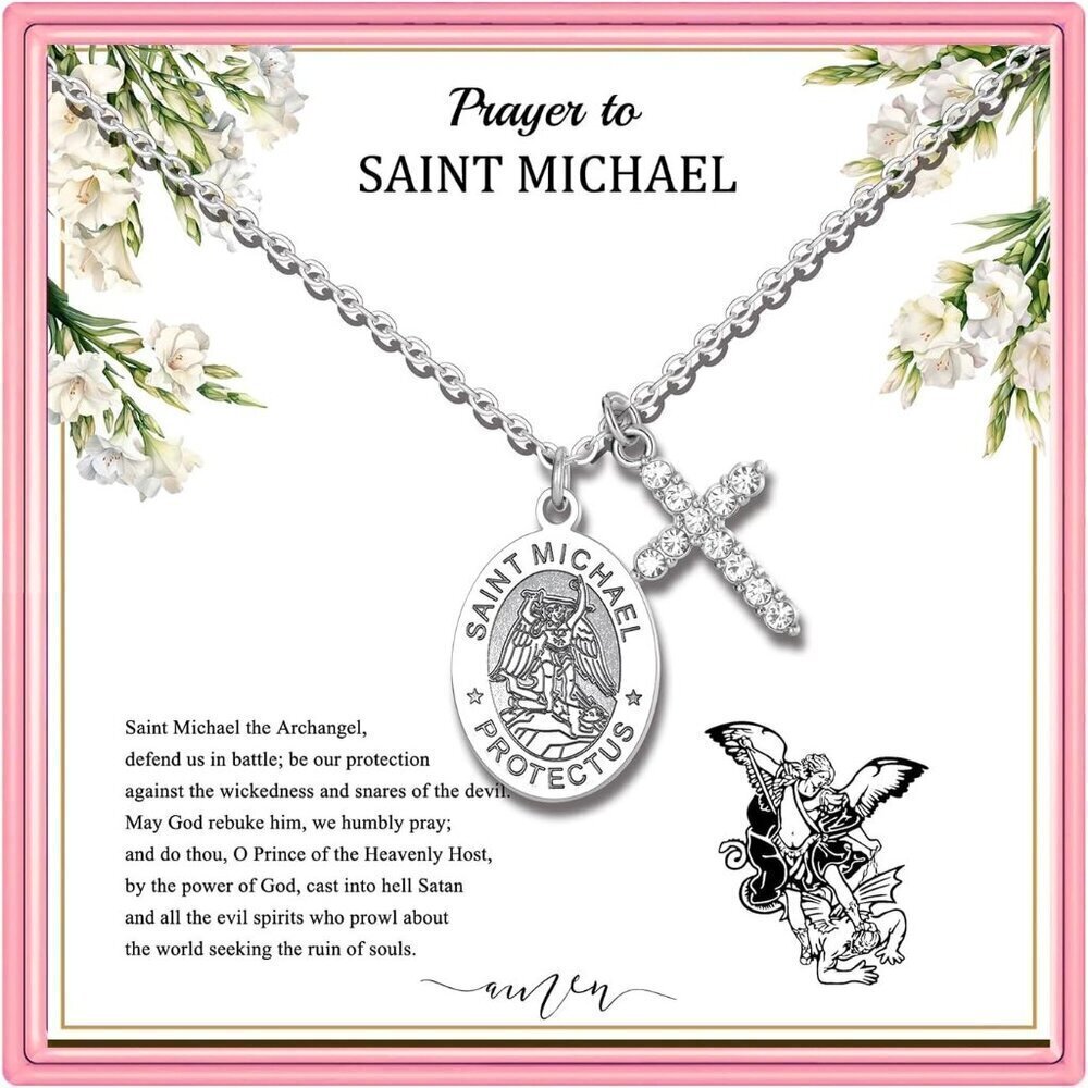 Protectional Cross Necklace Stainless Steel Zircon Faith Gift for Men Women